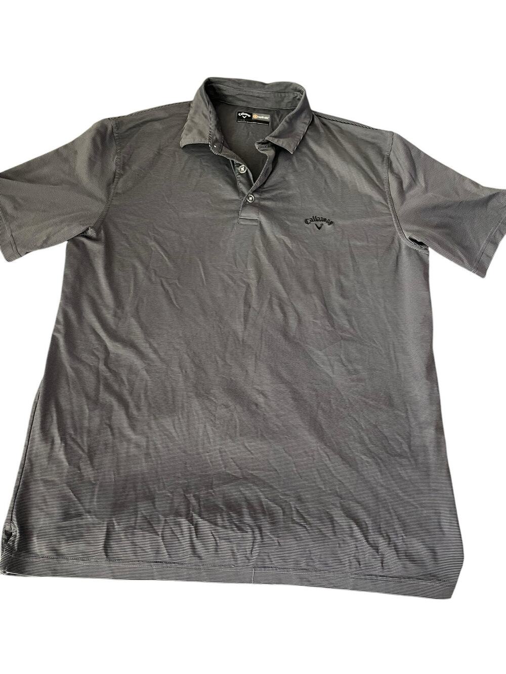 Callaway Opti-Dry Gray Black Striped Short Sleeve Polo Shirt Men's Size Large